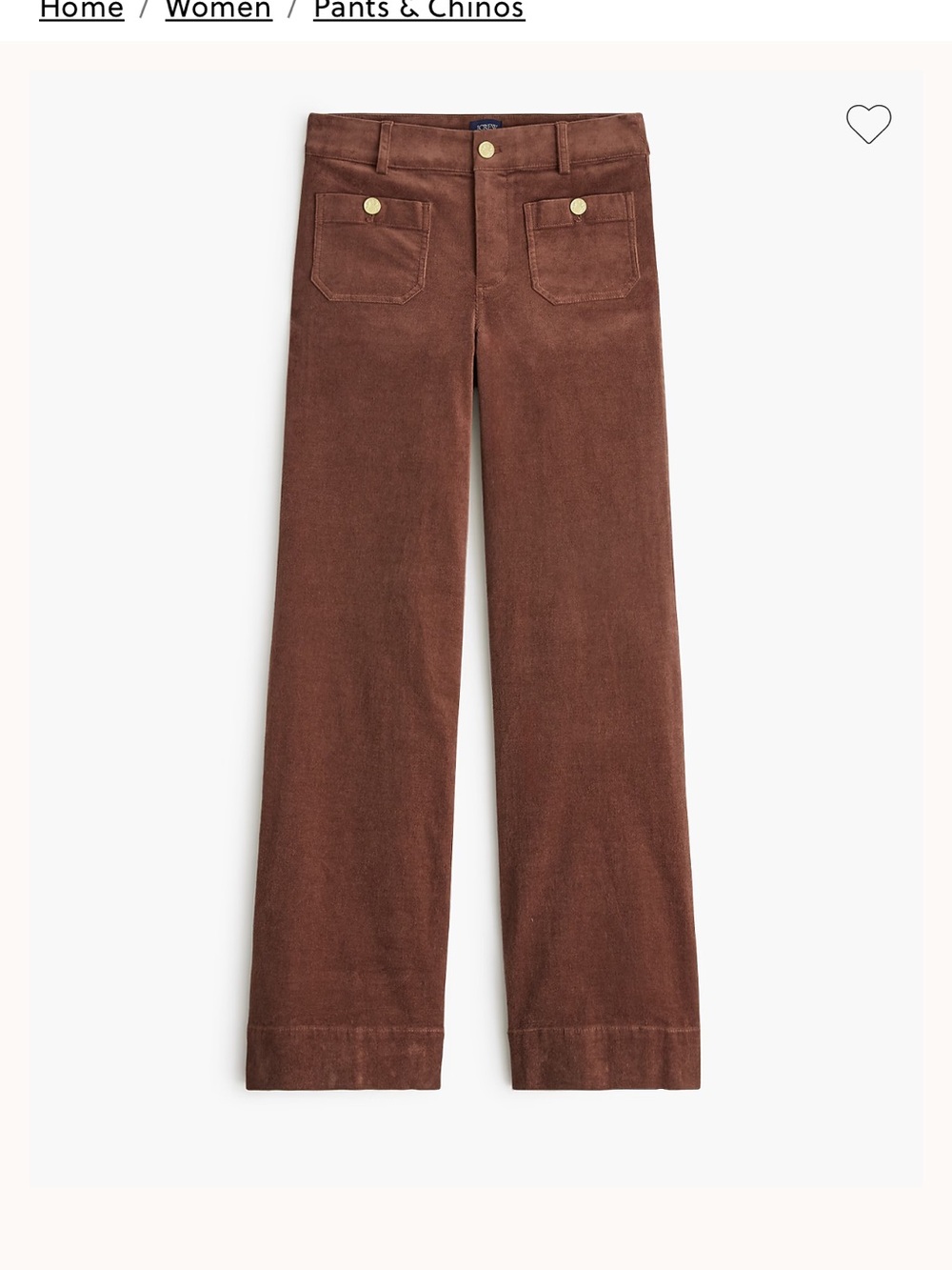 J. Crew Lizzie Corduroy Pants in Chocolate Brown with Gold Buttons